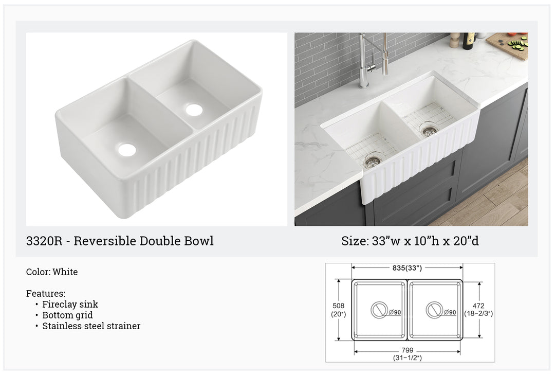 Reversible Double Bowl Farmhouse Sink